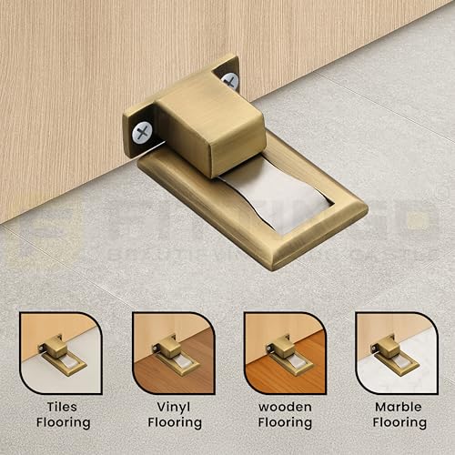 Image of Premium Concealed Magnetic Door Stopper /Stainless Steel Stopper Magnetic /Stylish Floor Mount Door Stopper for Home /Office and Hotels (Pack of 2, Antique Matt Finish)-| 3 Years Warranty |