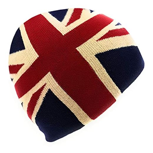mygoodstyle stickad mössa varm dam herr vintermössa finstickad beanie Union Jack England flagga röd vit blå
