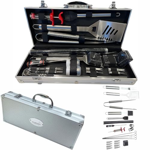 BBQ Grill Tool Set – 24-Piece Stainless Steel Accessories in Aluminum Case – Barbecue Gift for Men, Dad, Camping & Outdoor Cooking