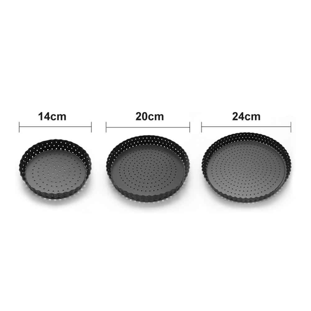 Moule à Quiche Perforé Fond Amovible Anti-Adhésif - Tailles 14/20/24 Cm Pour Tarte Et Pizza