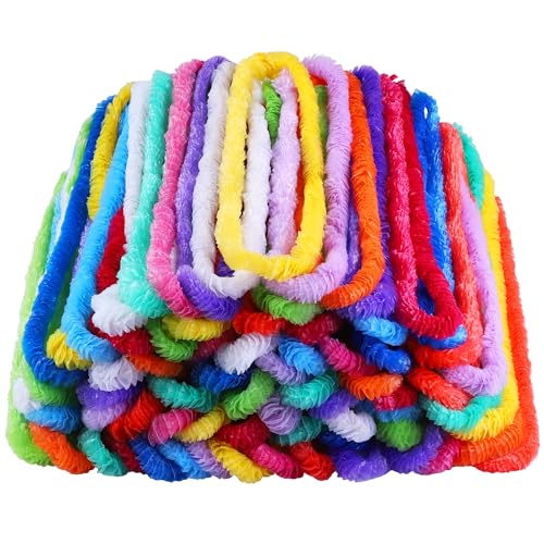 Elcoho 36 Pieces Plastic Leis Bulk in Bright Colors Lei Necklaces Assortment Tropical Decorations for Hawaiian Themed Party Favors with 12 Colors