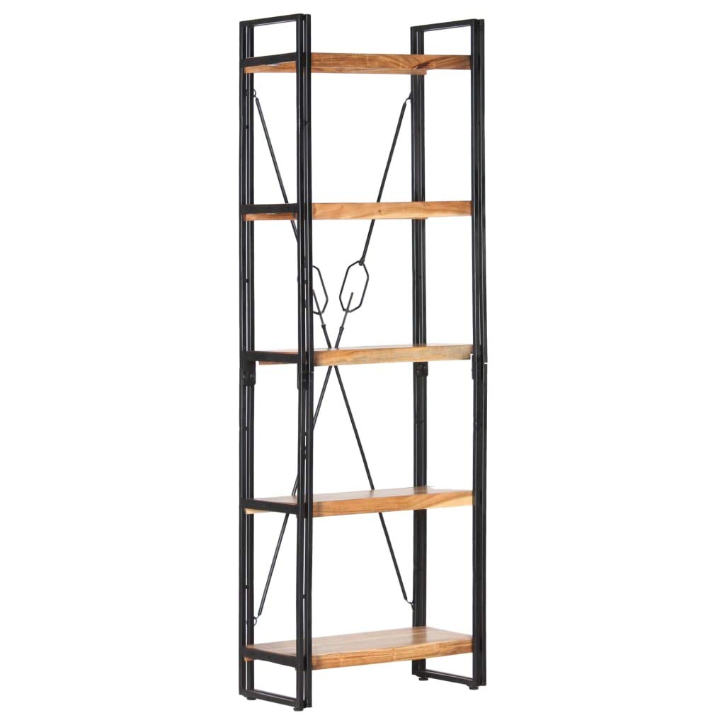 Tidyard Libreria a 5 Ripiani, Scaffale in Stile Industriale, Scaffali in Metallo per Garage, per Soggiorno, Cucina, Bagno, Magazzino e Cantina 60x30x180 cm in Legno Massello di Acacia