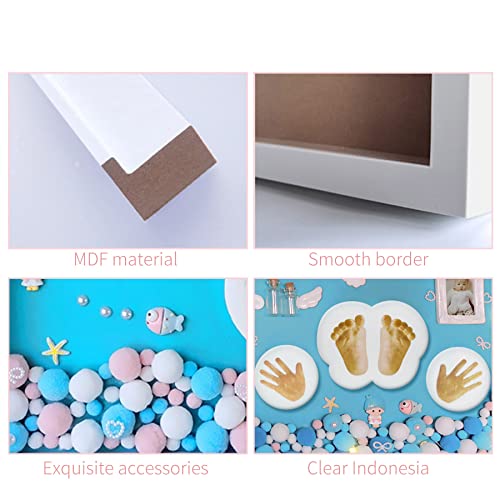 Image of Baby Handprint and Footprint Makers Kit Keepsake Hands Casting kit, 12.9 x 10.9 In Newborn Baby Nursery Memory Art Photo Frame Kit Baby Registry Search Gift Baby Shower Picture Frames Boy, Girl Blue
