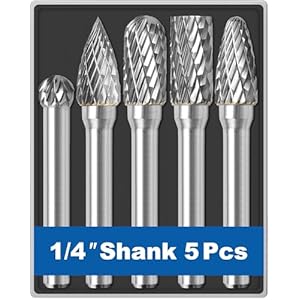 Sworker 5Pcs Carbide Burr Set 1/4 Shank w/Clear Box Head Dia 8mm Die Grinder Bits Rotary Tools Attachment Kit Rasp File Accessories Metal Wood Stone Steel Grinding Deburring Cutting Porting Carving