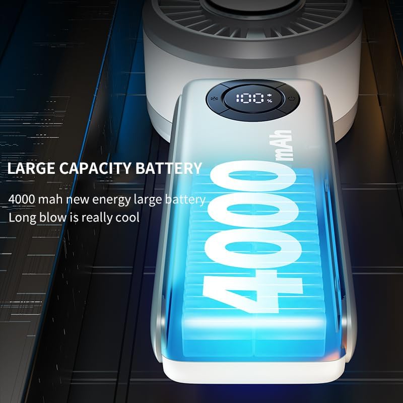 Portable Handheld Fan, 3 IN 1 Rechargeable Personal Fan with 5 Speed Wind, 4000mAh Battery, Digital Display, 90° Foldable Rapid Cooling Small Fan Desk Fan for Travel, Camping, Outdoor Sports - Image 4