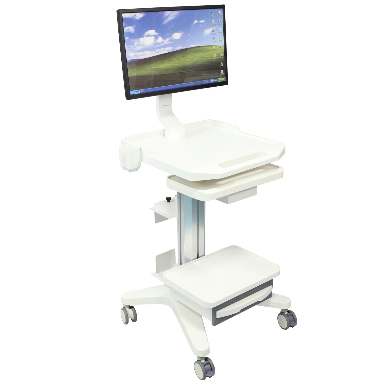 Wózek medyczny do szpitali, klinik stomatologicznych, laboratoriów i salonów kosmetycznych - blat z tworzywa sztucznego ABS, rama ze stopu aluminium, 3 ciche kółka, uchwyt na monitor