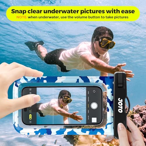 Image of JOTO Up to 7 inch Universal Waterproof Phone Case for iPhone 17 Air 16 15 14 13 12 11 Plus Pro Max, IPX8 Cellphone Dry Bag XR X SE, Galaxy S23 S22 S21 S20+ S20 S10 Plus Note, Pixel -CamoBlue