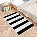 Yugarlibi Schwarz und Weiß Streifen Teppiche, Waschbar Moderne Fußmatte Outdoor, Shaggy Terrasse Teppich für Wohnzimmer Küche Kinderzimmer 60x90 cm
