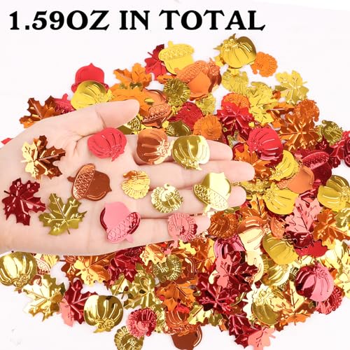 Image of FOIMAS Fall Table Confetti,Thanksgiving Metallic Confetti Maple Leaves Pumpkin Foil Confettis Sequin for Fall Thanksgiving Harvest Party Decoration Supply