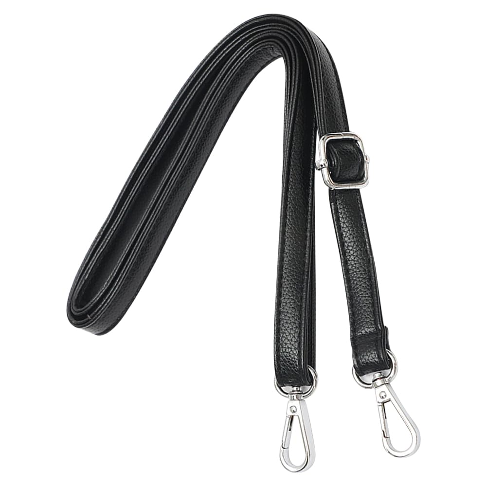 FSSTUD 1.5cm PU Leather Shoulder Strap Thin Adjustable Bag Strap Black Handbag Strap Replacement Crossbody Bag Strap Extra Long Purse Strap with Metal Silver Buckles