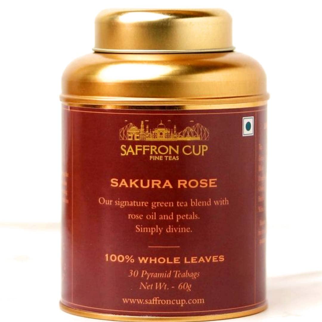 Sakura Rose Green Tea by Saffron Cup - 60 gm | Blended with Rose Petals & Flavor | High in Antioxidants & Supports Digestion | 100% Natural | Premium Wellness Choice for Corporate, Family & Friends (B09V11XLV8) Amazon Price History, Amazon Price Tracker