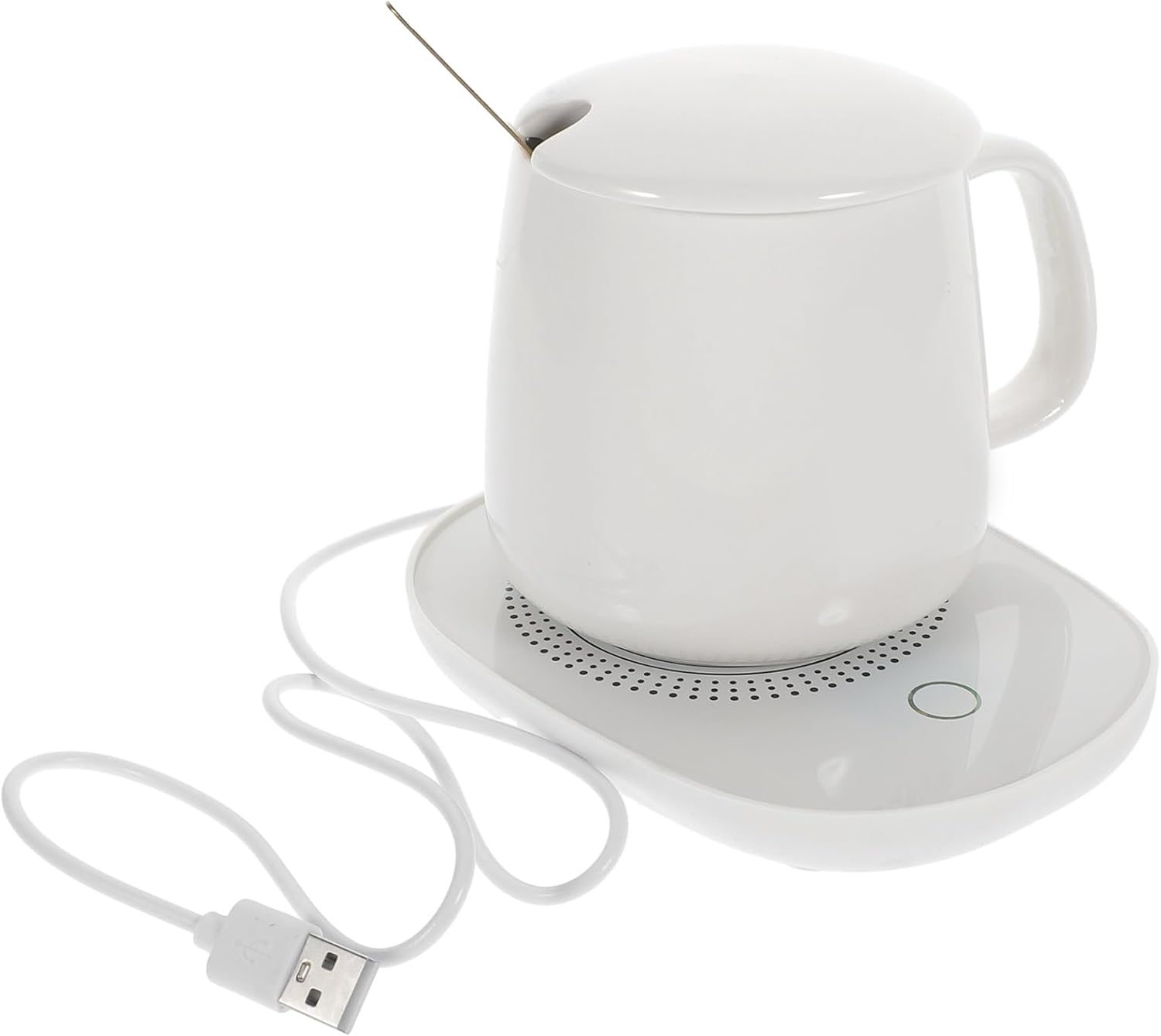 Electric USB Coffee Warmer Pad 55℃ Thermostatic Ceramic Mug Heater with Gravity Sensor for Milk Heating, Beige USB Cup Warmer for Home and Office Use