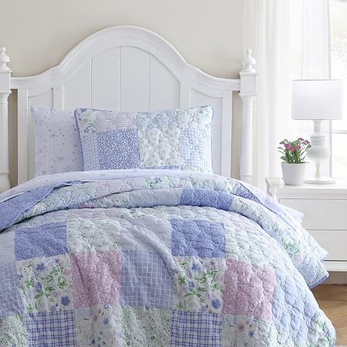 Laura Ashley Kinder-Bettwäsche mit passenden Kissenbezügen, Polyester, Parker-Patchwork, Violett, Twin