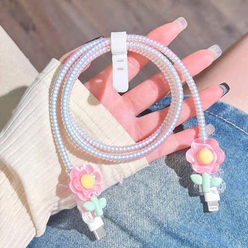 Protector de cable para iPhone diseño 3D de flores kawaii con borde ondulado 4