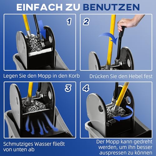 HOMCOM Reinigungswagen 36 Liter Fahreimer Putzeimer Wischwagen mit Auswringvorrichtung, Grau, 54 x 41 x 91,5 cm – Bild 5