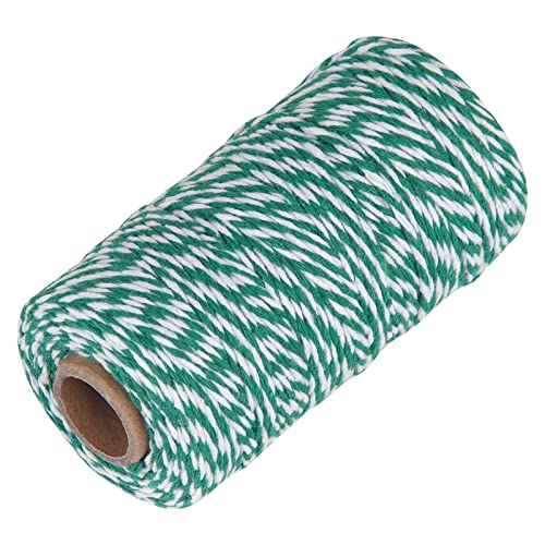 Ohtomber - Cordel de algodón natural para manualidades, 328 pies, 2 mm, color verde y blanco, para envolver regalos, jardín, cocina, carniceros, cuerda para carne y asar