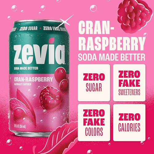 Image of Zevia Zero Sugar Soda, Cran-Raspberry, 12 oz Cans (24-Pack) - Naturally Sweetened, Non-GMO Project Verified, Gluten-Free, Vegan
