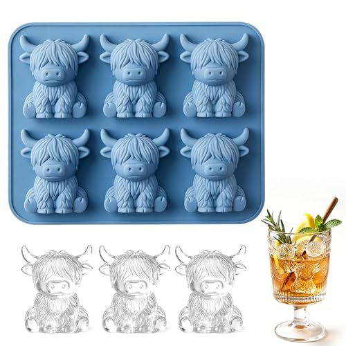 Highland Cow Ice Cube Tray Cute 3D Silicone Ice Cube Mold Unique Gift for Dad Husband Boyfriend Highland Cattle Kitchen Accessories Highland Cow Gifts for Women Fathers Day Gift
