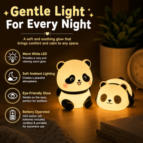Image of Quace Cute Panda Squishy Toy Set of 2 | Soft Stress Relief Squeeze Toys | Kawaii Panda Sensory Toy for Kids & Adults | Cute Desk Decor | Birthday Return Gift & Party Favor (AG3 Battery Oprated)