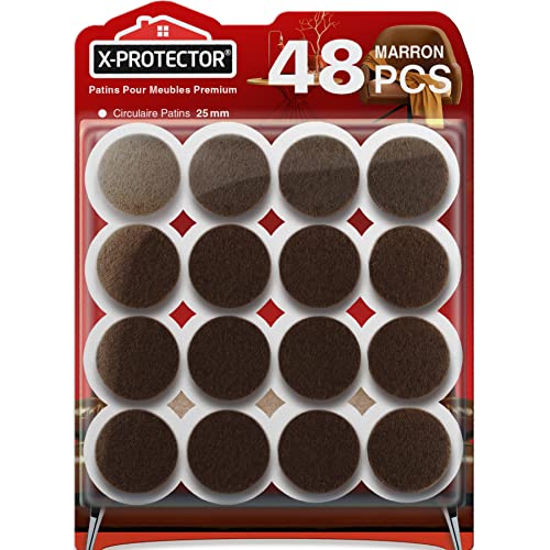 Patins en Feutre Auto-Adhésifs 48 PCS 25 mm X-Protector - Patins pour Meubles Marron - Patin Meuble Premium - Patin Feutre Autocollant - Patins Glisseurs pour Meubles - Protégez Vos Sols!