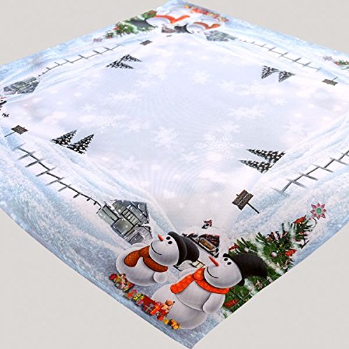 White Colourful Table Runner 85 x 85 cm Snowman Christmas Tablecloth, Bunt, 33.5 x 33.5 inch (Square) - Image 2