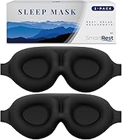 SmartRest S2 Black 2-Pack Sleep Masks - Patented Contoured 100% Blackout Eye Masks, Zero Pressure for Men & Women