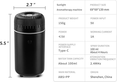 Miniatura 6 de Unee Difusor de coche, 3.0 fl oz USB inalámbrico recargable de alta potencia alrededor de 7 W aroma aceite esencial aromaterapia humidificador