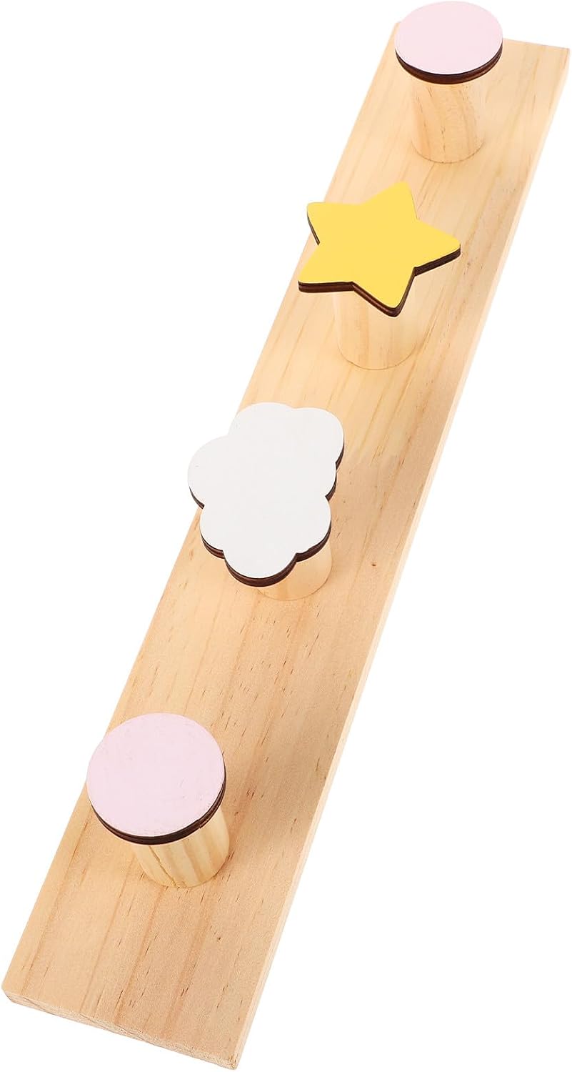 Housoutil Creative Wooden Wall Hooks Coat Rack Backpack Hanger Nursery Wall Decor Bedroom Storage Organizer for ’s Room,