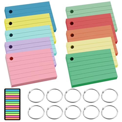 Fiche Bristol A7 Lot De 300 Cartes D'Index Colorées De 7,6 X 12,7 Cm Avec Anneau, Cartes Carte Flash