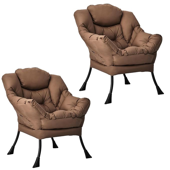 KOMFOTT Modern Accent Chair Set of 2, Soft Upholstered Lazy Sofa with Side Pocket & Armrests, Single Sofa Armchair, Leisure Sofa Chair for Living Room