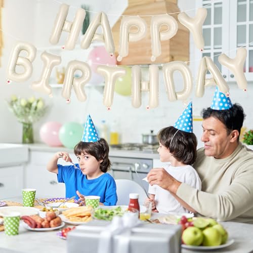 Image of 65 Pcs Cream Happy Birthday Balloons, 2 Sets A-Z Cream Letters Foil Balloons,16 Inch Personalized Name Happy Birthday Banners for Wedding Baby Shower Anniversary Party Decorations