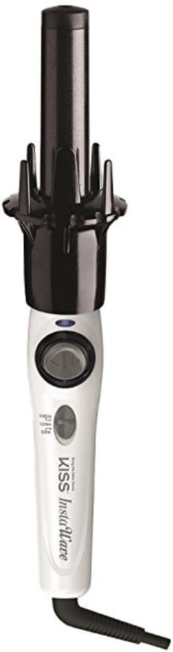 Instawave Deluxe Automatic Rotating Curling Iron, Self-Spinning, Ceramic Ionic Technology, Tangle Prevention, 2-Way Rotation, Dual Heat Settings up to 420°F, 1” Curling Wand, Black & White