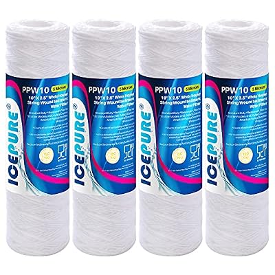 5 Micron 10" x 2.5" String Wound Sediment Water Filter Cartridge for Well filter Universal Replacement for Any 10 inch RO Unit, WP-5, Aqua-Pure AP110, CFS110, Culligan P5, WFPFC4002, WP-5, CW-MF,4PACK