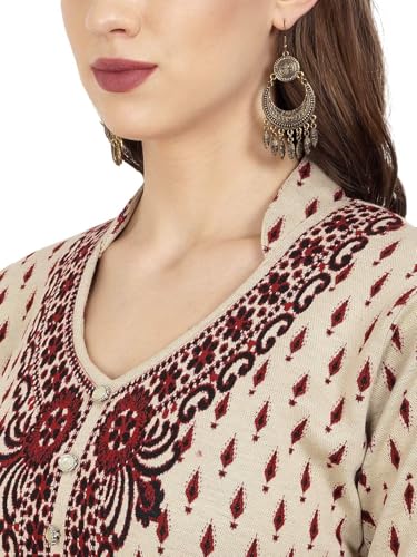 Image of Rosary Women's Winter Wear Jacquard Woolen Straight Kurti with 2 Side Pockets