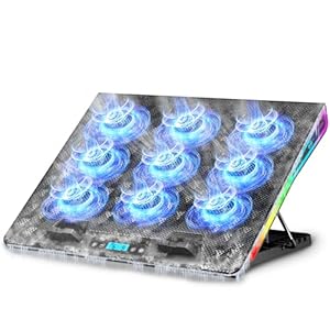 AICHESON Gaming RGB Laptop Cooler Pad with 9 Fans for 15.6 17 17.3 18 Inch Heavy Laptops, Quiet Computer Cooling Stand, Blue