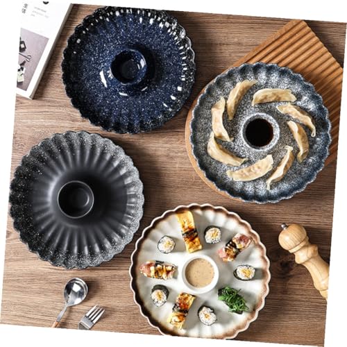 Plato de cerámica redondo para sushi con dip miniatura 4