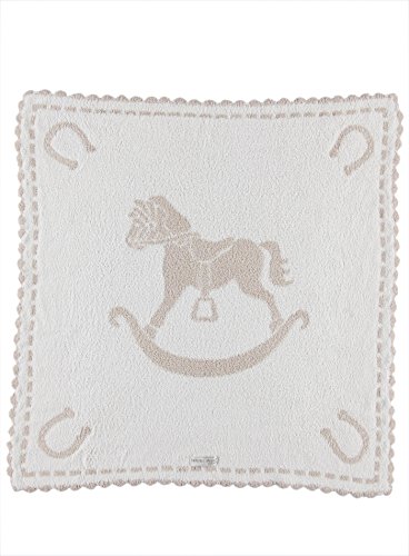 Image of Barefoot Dreams CozyChic Scalloped Baby Receiving Blanket - Stone & Rocking Horse,Stone & White,30x32,CozyChic Scalloped Receiving Blanket