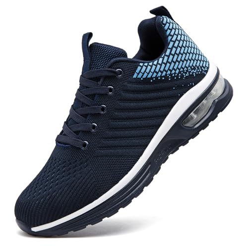 ASOCO DREAM Zapatillas de correr para hombre, con cámara de aire, ligeras, transpirables, para caminar, deportes, azul oscuro, 40 2/3 EU
