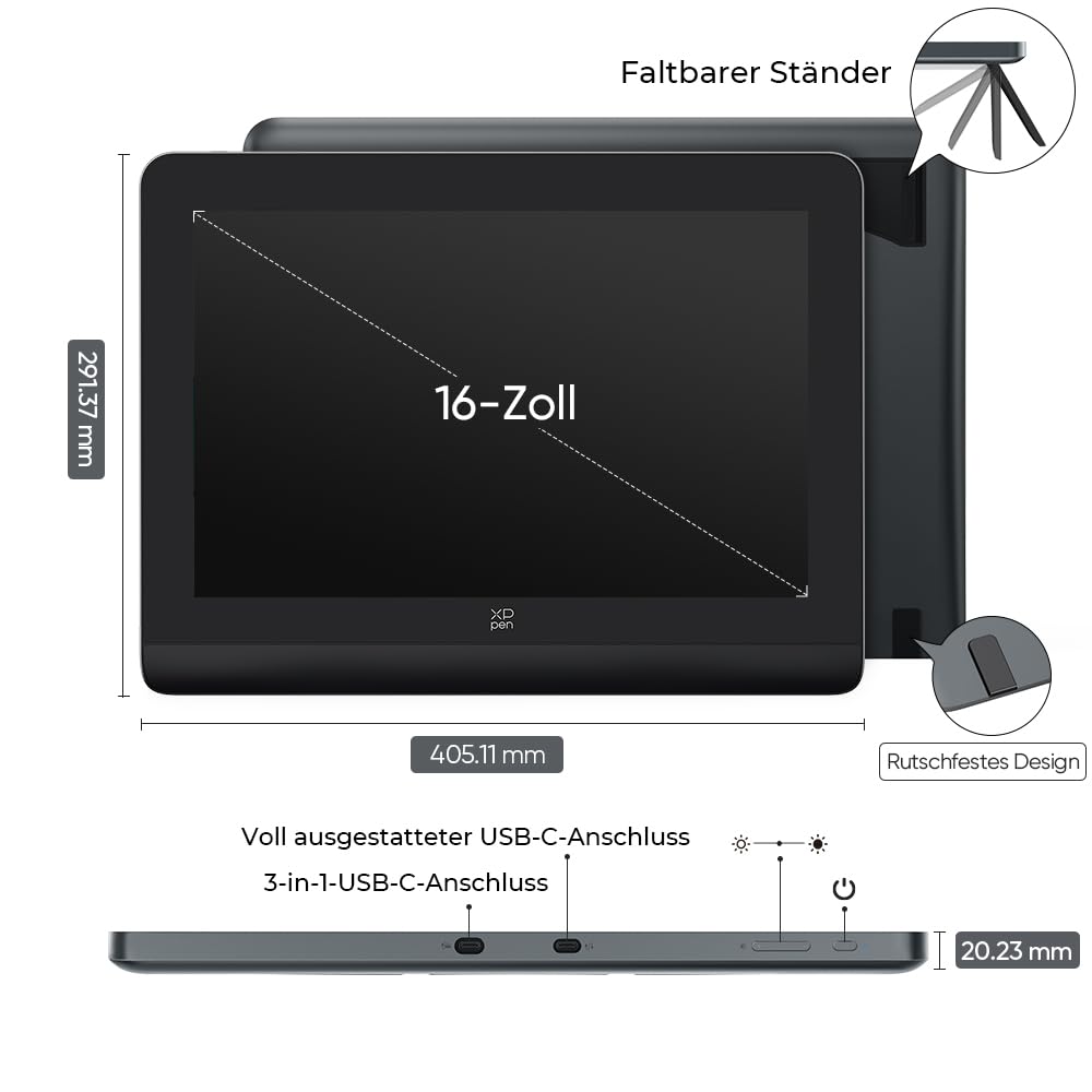 XPPen Artist Pro 16 (Gen 2) Grafiktablett mit Display für PC, 2.5K QHD 16 Zoll entspiegeltem Bildschirm, 16384 Druckstufen, X3 Pro batterieloser Stift, 159% sRGB, Neigungserkennung & Mini-Tastatur