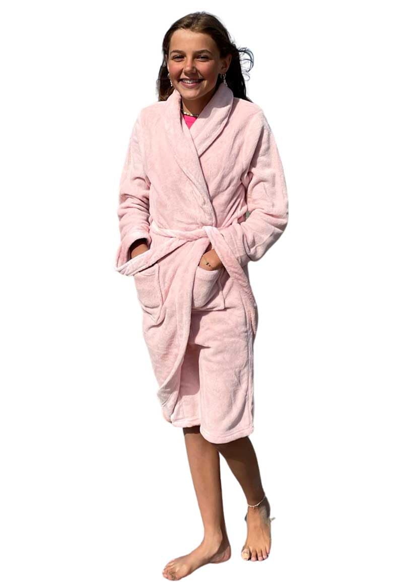 RELAX COMPANY - Fleece Kinderbademantel mit Namen Bestickt - Kinder - Mädchen/Jungen - Bademantel Kinder mit Stickerei personalisiert - Rosa - 164/176 - SKU 971-RC