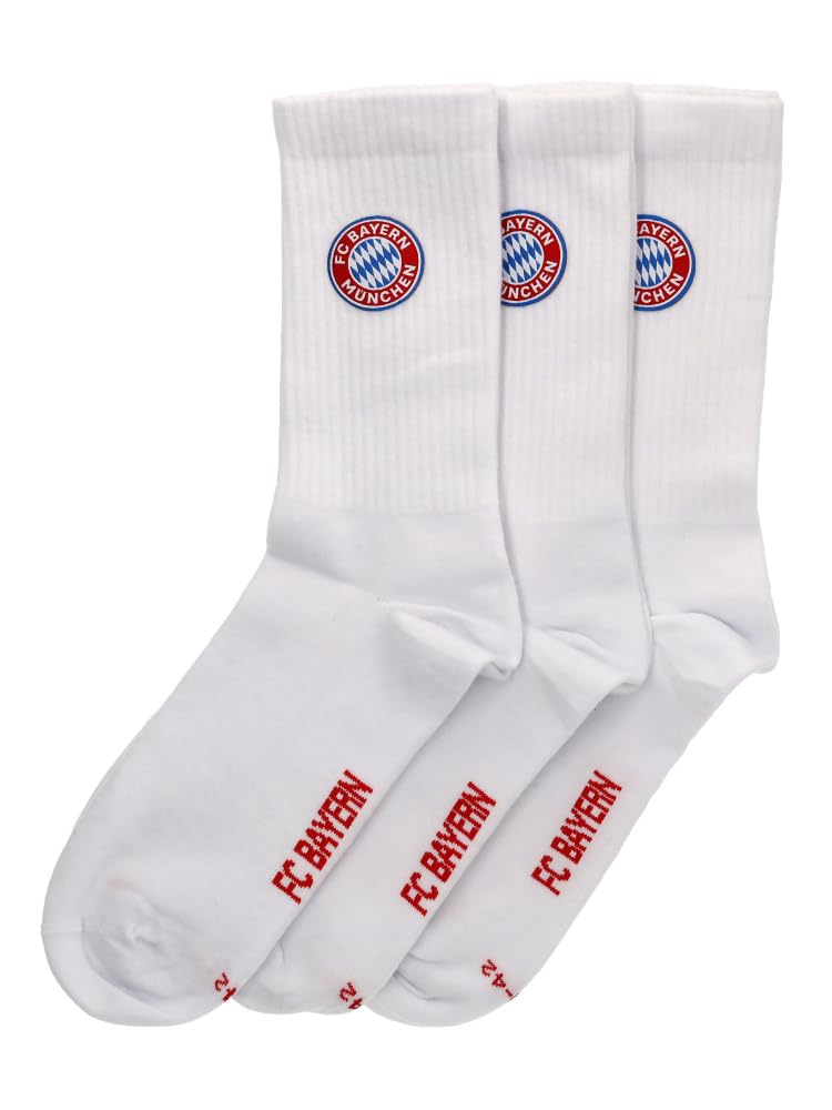 FC Bayern München Crew Socks Socken 3er Pack (DE/NL/SE/PL, Numerisch, 43, 46, Regular, Regular, weiß)