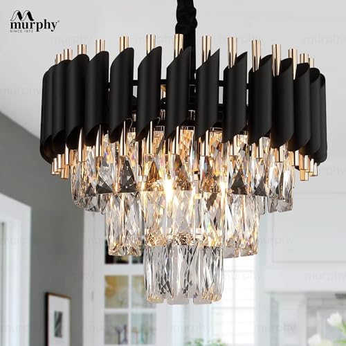 Image of Murphy Black Mamba Modern Crystal Pendant Light | Black & Gold Fixture | 24 inch Round (600mm) | Stainless Steel Tube Crystal with Golden Finish | Exquisite Design for Home & Office | Pack of 1