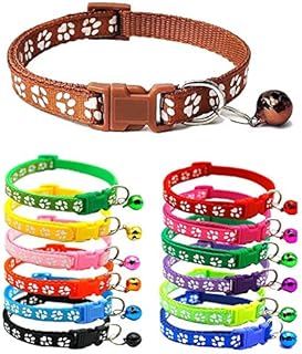 Doggie Style Store Small Dog Puppy Pet Cat Kitten Collar Pawprint Design Nylon with Bell Adjustable Quick Release Clip Light Pink