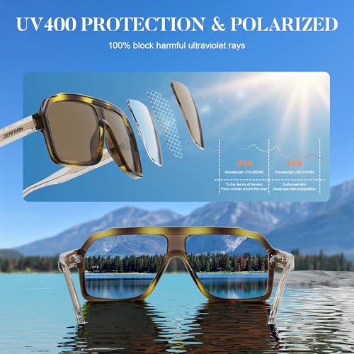 Image of DEAFRAIN Polarized Sunglasses for Men Women, Acetate Pilot Classic Retro 90s UV Protection Fashion Driving Beach Shades