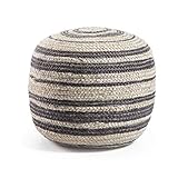  Kave Home - Puf Saht Gris Claro y Negro Redondo Ø 45 cm de Yute Natural