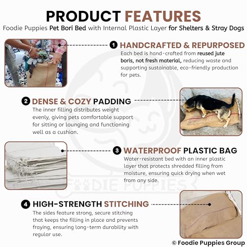 Image of Foodie Puppies Pet Bori Bed for Stray Dogs and Puppies | With Waterproof Plastic Layer Protects Filling of Shredded Cloth from Getting Wet | Comfortable Resting Gunny Bag for Shelters (85 x 59 x 12cm)