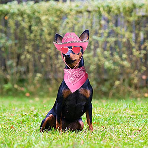Yewong Pet Pink Cowboy Hat Costume Accessory Set Dog Cat Size Pink Cowgirl Princess Hat With Crown Tiara Bandana/Scarf Sunglasses For Cat Puppy Western Costume Daily Wearing Photo Props #TOP5