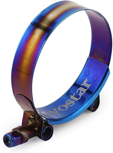 Kyostar Abrazadera de manguera con perno en T de 2.5 pulgadas, ajustable, acero inoxidable, color azul titanio, diámetro de abrazadera para 2.5