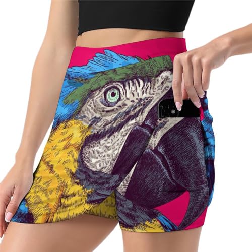Skort femme anti-irritation jupe de tennis et short de sport perroquet