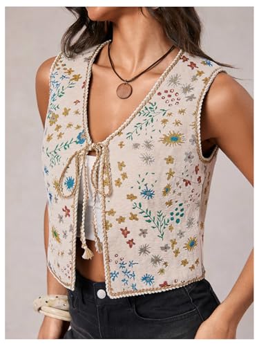 SweatyRocks Women's Floral Print V Neck Vest Tie Front Sleeveless Boho Vests Tops4